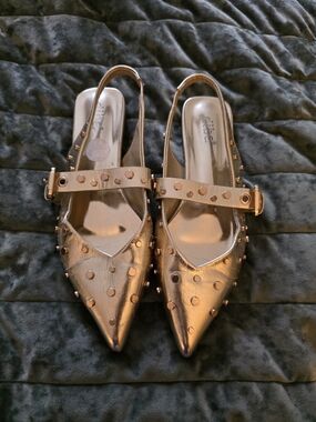 Studded Metallic Slingback Flats - Gold Women's Size 7